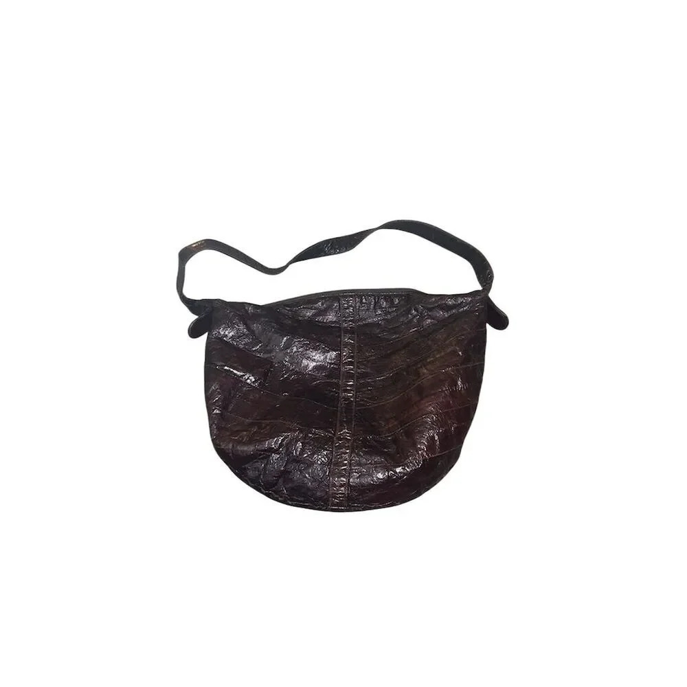 Joli Vintage Dark Brown Eel Skin Leather Shoulder Bag Women's Casual